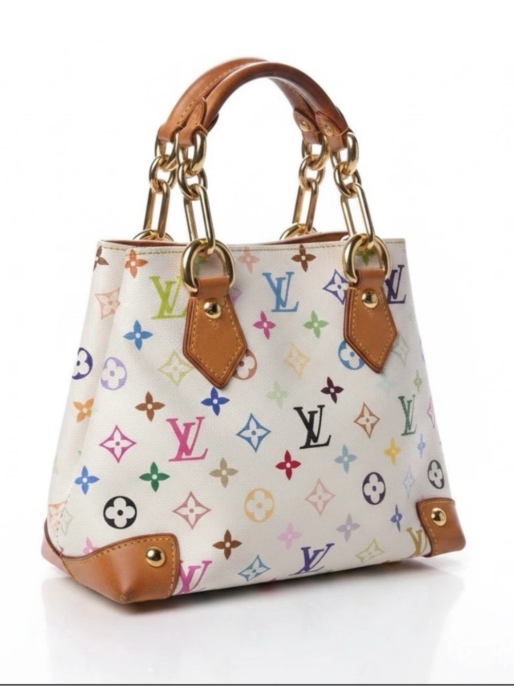 Louis Vuitton x Takashi Murakami White Multicolore Audra Handbag Entrupy COA